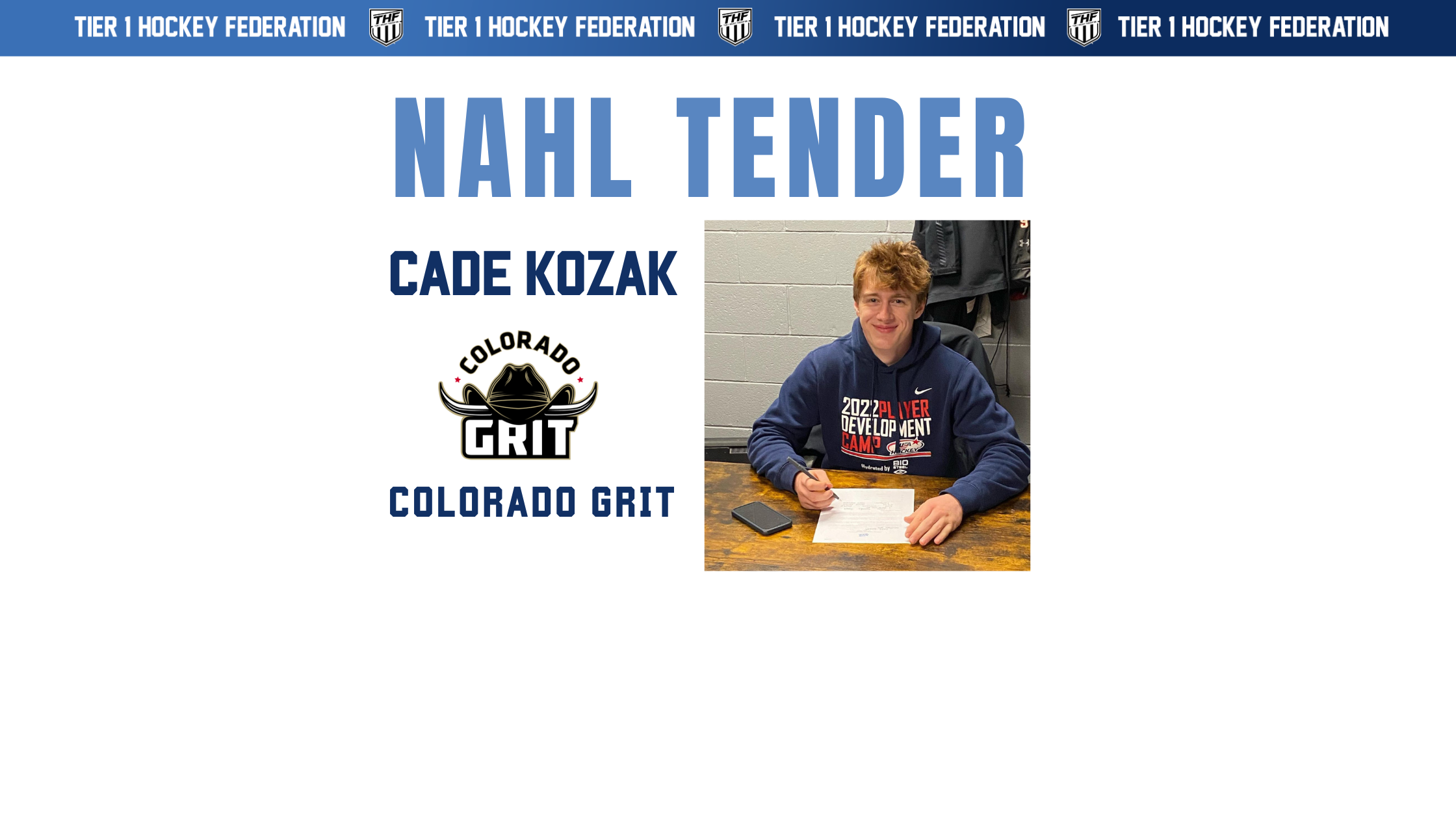 Team Maryland’s Cade Kozak Signs Tender with Colorado Grit (NAHL ...
