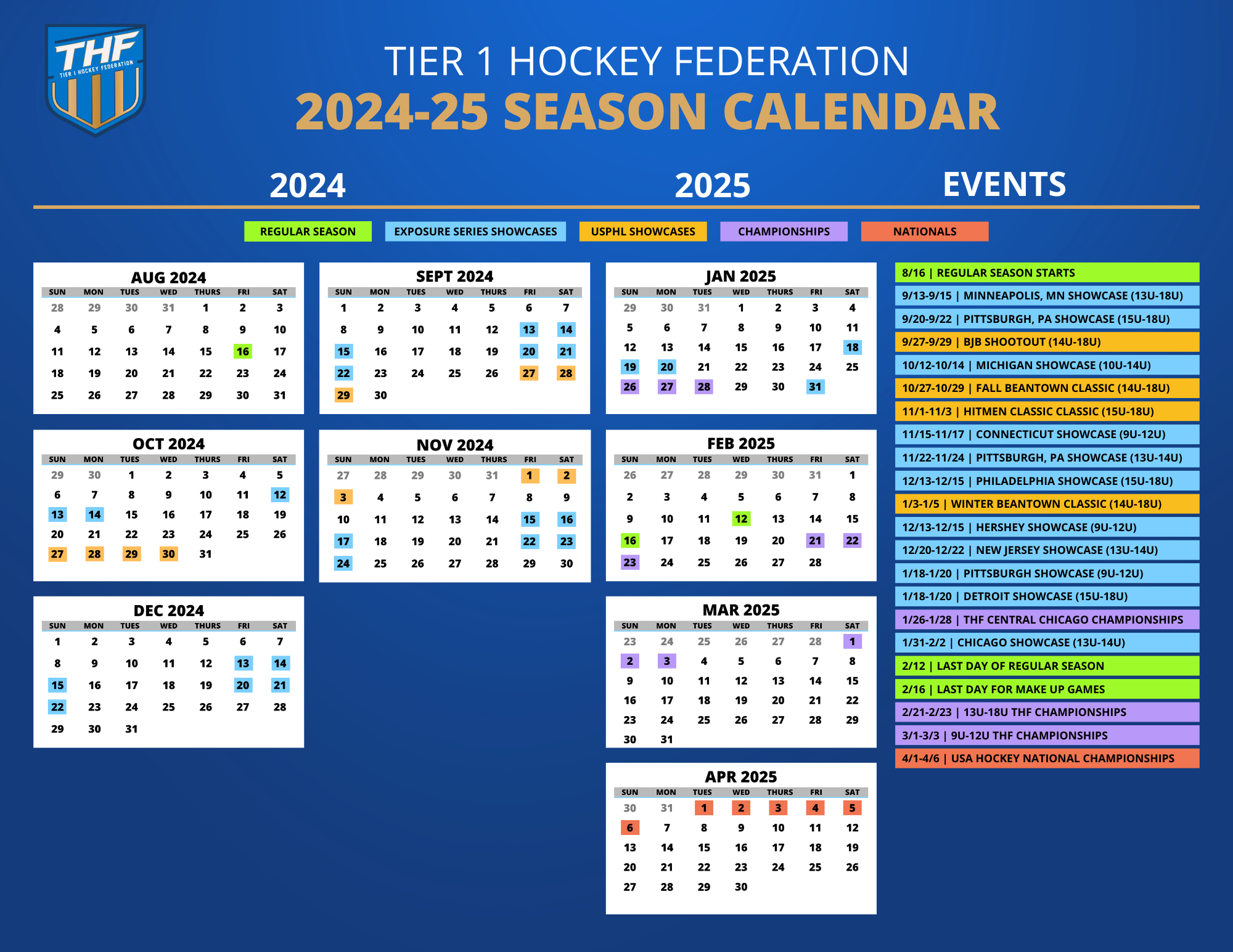 Calendar of Events - Tier 1 Hockey